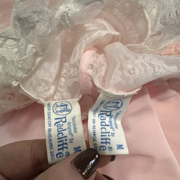 Vtg 50s 60s Nightgown Robe Set M Slip Chiffon Lace Satin Peignor Pink Lingerie - Picture 12 of 13